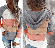Load image into Gallery viewer, Autumn Winter Sweaters Women Hollow Long Sleeve Sweater Hoodie Tops V Neck Patchwork Casual Knitted Elegant Pullover Jumper
