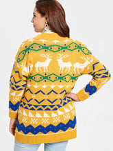 Load image into Gallery viewer, Plus Size Elk Print Christmas Button Cardigan
