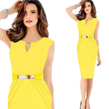 Load image into Gallery viewer, Spring Summer Metal Buckle V Collar Pencil Dress
