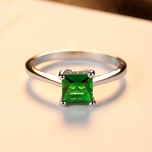 Emerald Female Zircon Stone Finger Ring 925 Sterling