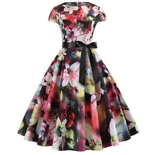 Load image into Gallery viewer, Plus size Women office Dress Floral Print Short Sleeve
