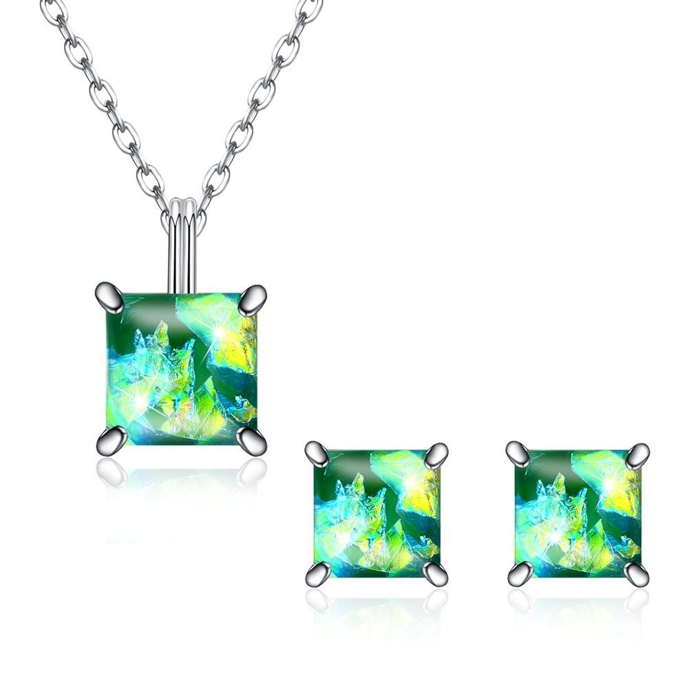 1.50 CT Opal Created Sterling Silver Necklace and Earring Set