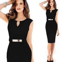 Load image into Gallery viewer, Spring Summer Metal Buckle V Collar Pencil Dress
