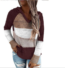 Load image into Gallery viewer, Autumn Winter Sweaters Women Hollow Long Sleeve Sweater Hoodie Tops V Neck Patchwork Casual Knitted Elegant Pullover Jumper
