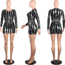 Load image into Gallery viewer, Long Sleeve Mini Sequin Dress Striped Bodycon Dresses
