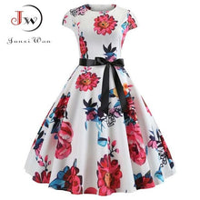 Load image into Gallery viewer, Plus size Women office Dress Floral Print Short Sleeve
