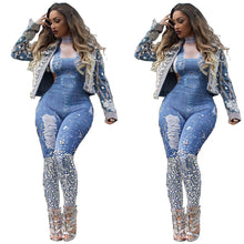 Load image into Gallery viewer, Plus Size Women Sexy Print Jeans Rompers Denim Casual
