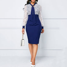 Load image into Gallery viewer, Elegant Women Blue Lace Dress Office Lady Midi
