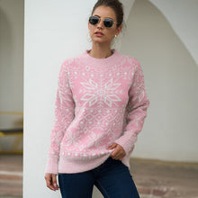 Load image into Gallery viewer, Sweater women casual retro cashmere Christmas snowflake pullover
