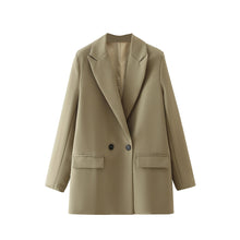 Load image into Gallery viewer, Women Khaki Blazer Coat Vintage Notched Collar Casual
