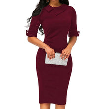 Load image into Gallery viewer, Women Turn-down Collar Spring Office Lady Half Sleeve Knee-Length Dresses Sheath Solid
