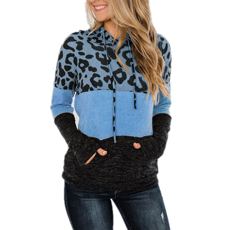 Hoodies women new fashion new winter outfit hooded splicing printing loose fleece sweatshirt