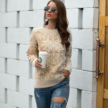 Load image into Gallery viewer, Sweater women casual retro cashmere Christmas snowflake pullover
