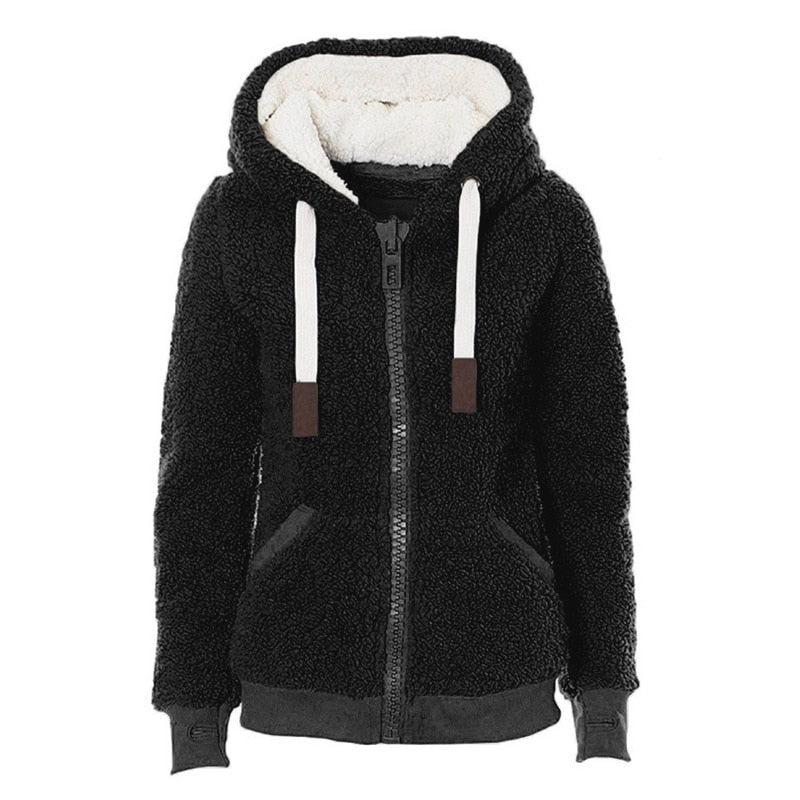 Fleece Sweater Thick Hooded Zipper Cardigan Women Winter Coat