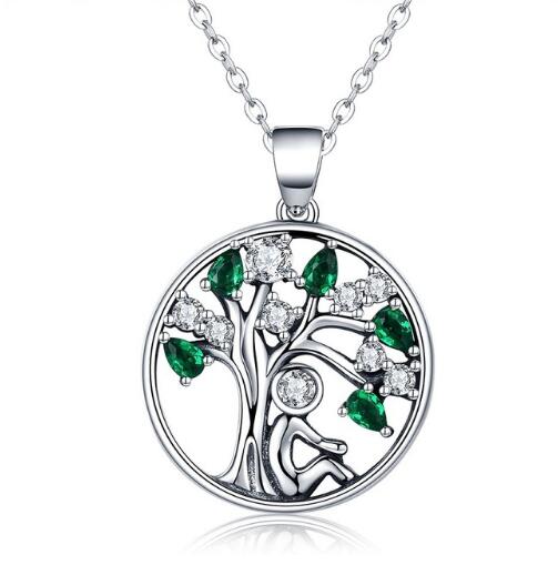 925 Sterling Tree of Life Pendant Necklaces GreenCZ