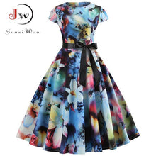 Load image into Gallery viewer, Plus size Women office Dress Floral Print Short Sleeve
