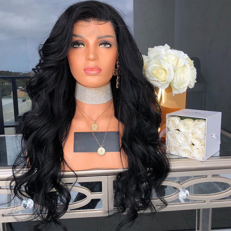 Body Wave Lace Front Wigs Black Color Synthetic Hair