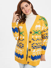 Load image into Gallery viewer, Plus Size Elk Print Christmas Button Cardigan
