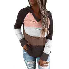 Load image into Gallery viewer, Autumn Winter Sweaters Women Hollow Long Sleeve Sweater Hoodie Tops V Neck Patchwork Casual Knitted Elegant Pullover Jumper
