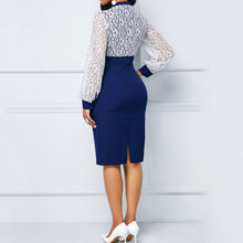 Load image into Gallery viewer, Elegant Women Blue Lace Dress Office Lady Midi
