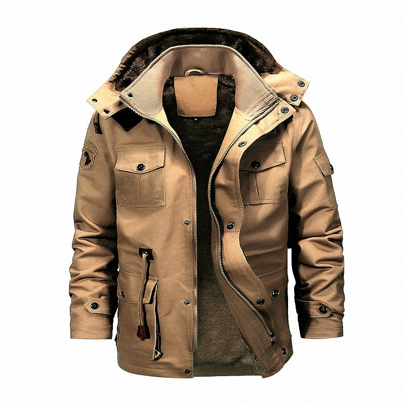 Mens Casual Jackets New Winter Mens High Quality Fashion Jacket Outdoor Plus Velvet Warm Hooded Jacket