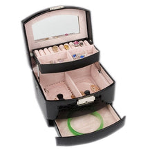 Load image into Gallery viewer, Large Capacity Three Layers Jewelry Box High-Quality European Leather Box With Lock Mirror Wedding Gifts For Women
