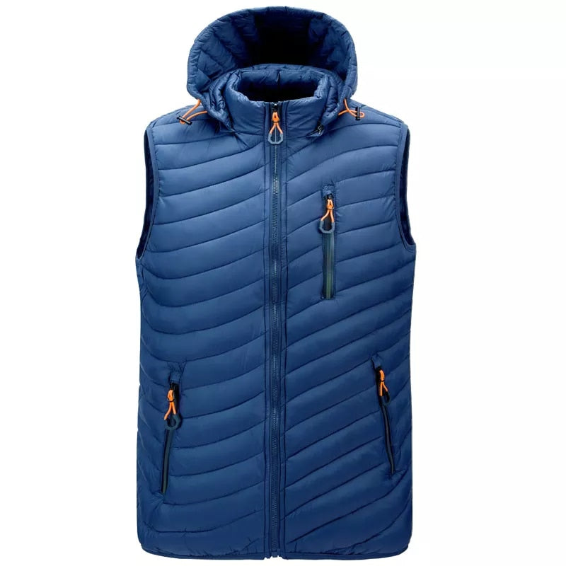 New Removable Hat Mens Vest Simple Solid Color Warm Zipper Mens Jackets and Coats Winter Fashion