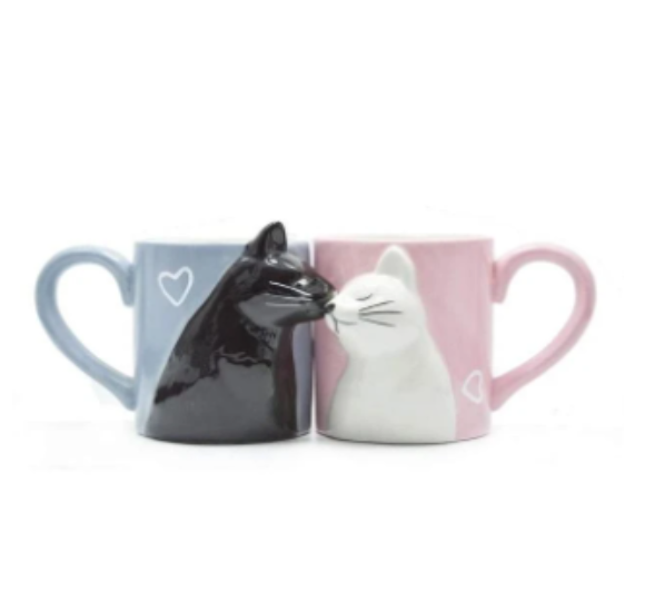 Kissing cat mugs