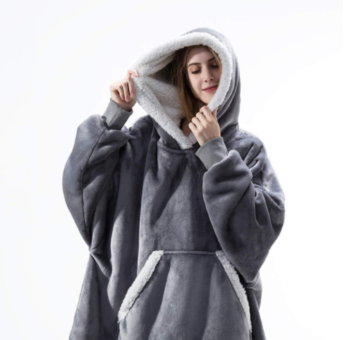 Oversized Hoodie Blanket With Sleeves Sweatshirt Plaid Winter Fleece For Women