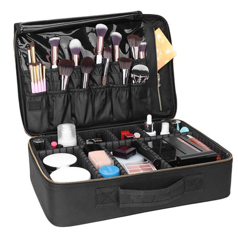 Professional Cosmetic Makeup Bag Makeup Make Up Organizer Storage Travel Kit Bag Multi Pocket Ladies Bag Black-L - radiantonlinemall
