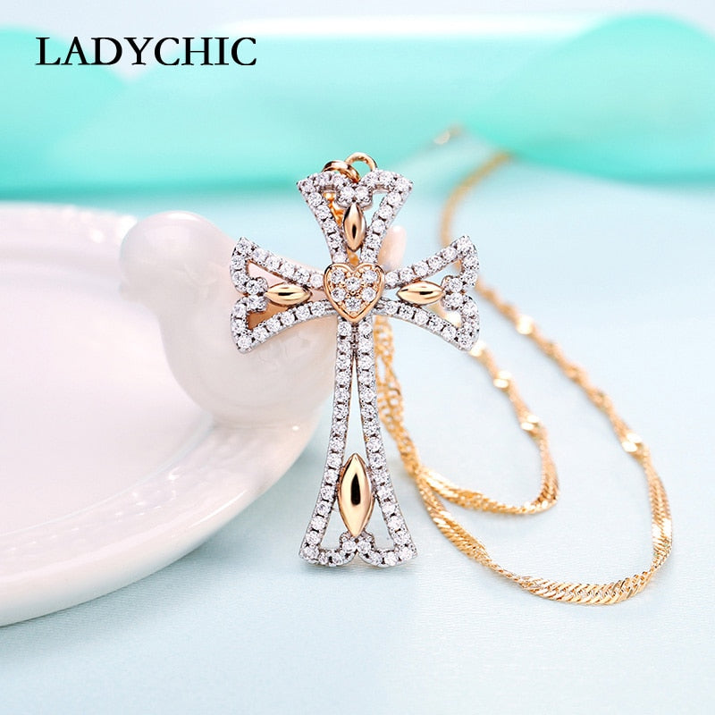 Luxury Big Cross Pendant Necklace Gold Color Crystal Cross Church Christian Fashion Jewelry - radiantonlinemall