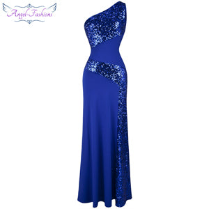 One Shoulder Sleeveless Splicing Sequins Full Length Party Dress