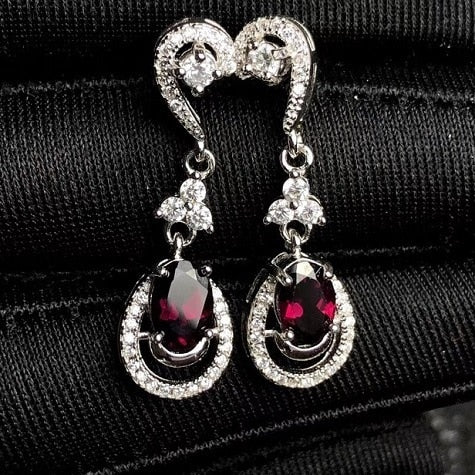 Certified Garnet Stud Earrings Women, 925 Sterling Silver Wedding Jewelry Wedding, 4*6mm Velvet Box Certificate FR155 - radiantonlinemall