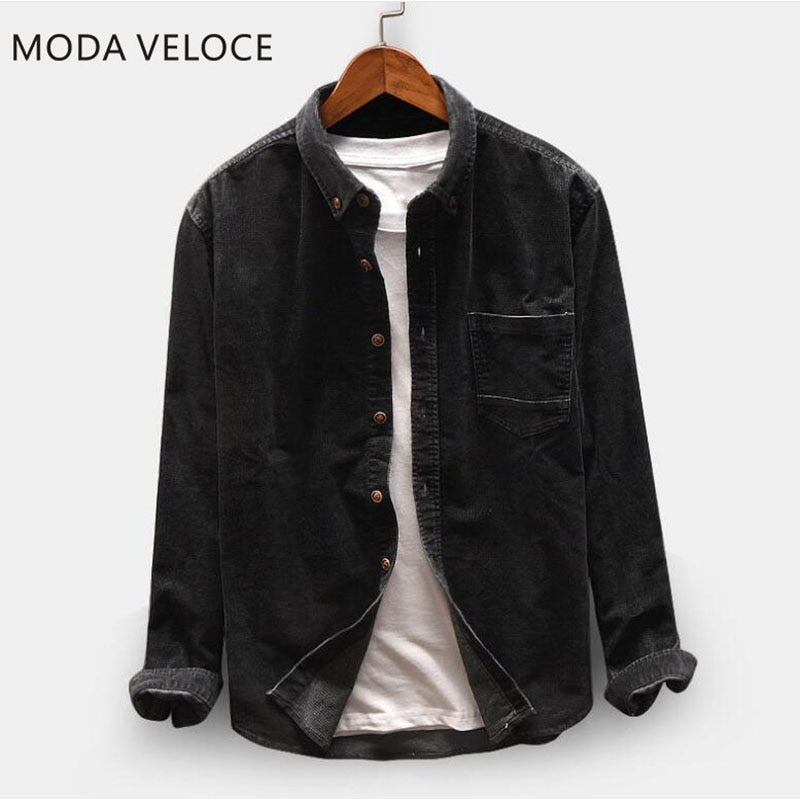 Flannel Shirt Men  Long Sleeve Shirt Men Winter 4 Colors Corduroy Hip Hop Blouse - radiantonlinemall