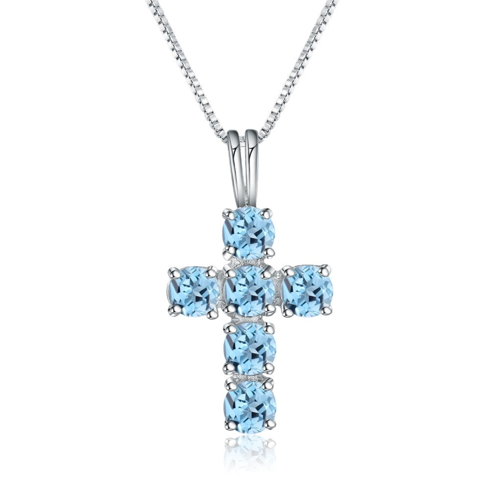 Gem's Ballet 1.95Ct Natural Swiss Blue Topaz Pendant 925 Sterling Silver Cross Necklaces for Women Fine Jewelry Collares - radiantonlinemall