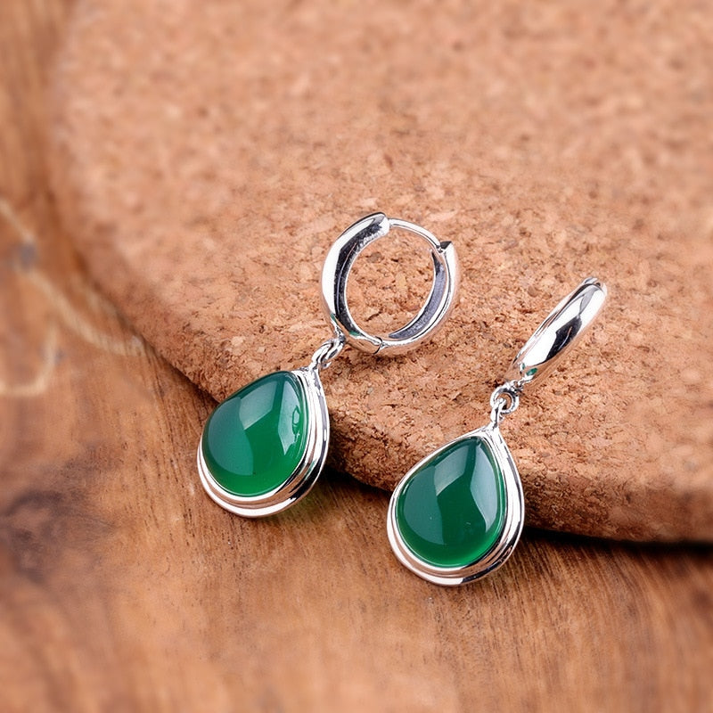 925 sterling silver jewelry fashion water drop ladies chrysoprase earrings - radiantonlinemall