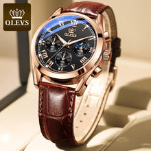 Load image into Gallery viewer, New Fashion Mens Watches with Brown Leather Top Brand Luxury Sports Chronograph Quartz Watch Men - radiantonlinemall
