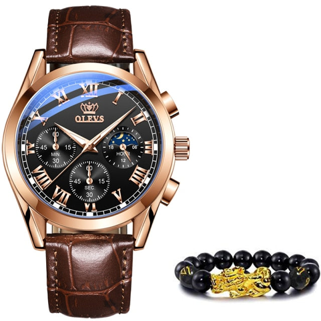 New Fashion Mens Watches with Brown Leather Top Brand Luxury Sports Chronograph Quartz Watch Men - radiantonlinemall