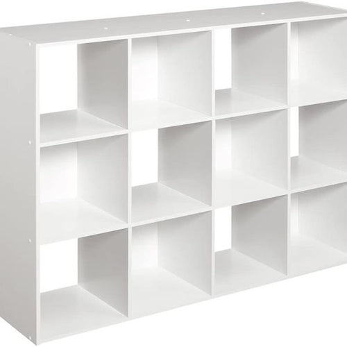 12 Cubes Organizer Bookcase Wood Bookshelf Open Book Shelf 3-Tier Storage Rack Stand White/Dark Brown[US-Stock] - radiantonlinemall