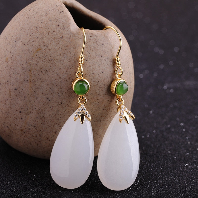 Fashion Trend S925 Sterling Silver Jewelry Women's Water Drop Hetian Jade Earrings - radiantonlinemall