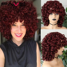 Load image into Gallery viewer, Afro Kinky Curly Wig With Bangs Black Red Synthetic Hair Shoulder LengthHeat Resistant Fiber For Africa America Black Women - radiantonlinemall
