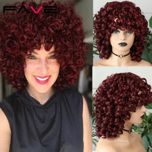 Load image into Gallery viewer, Kinky Curly Wig With Bangs Black Red Synthetic Hair
