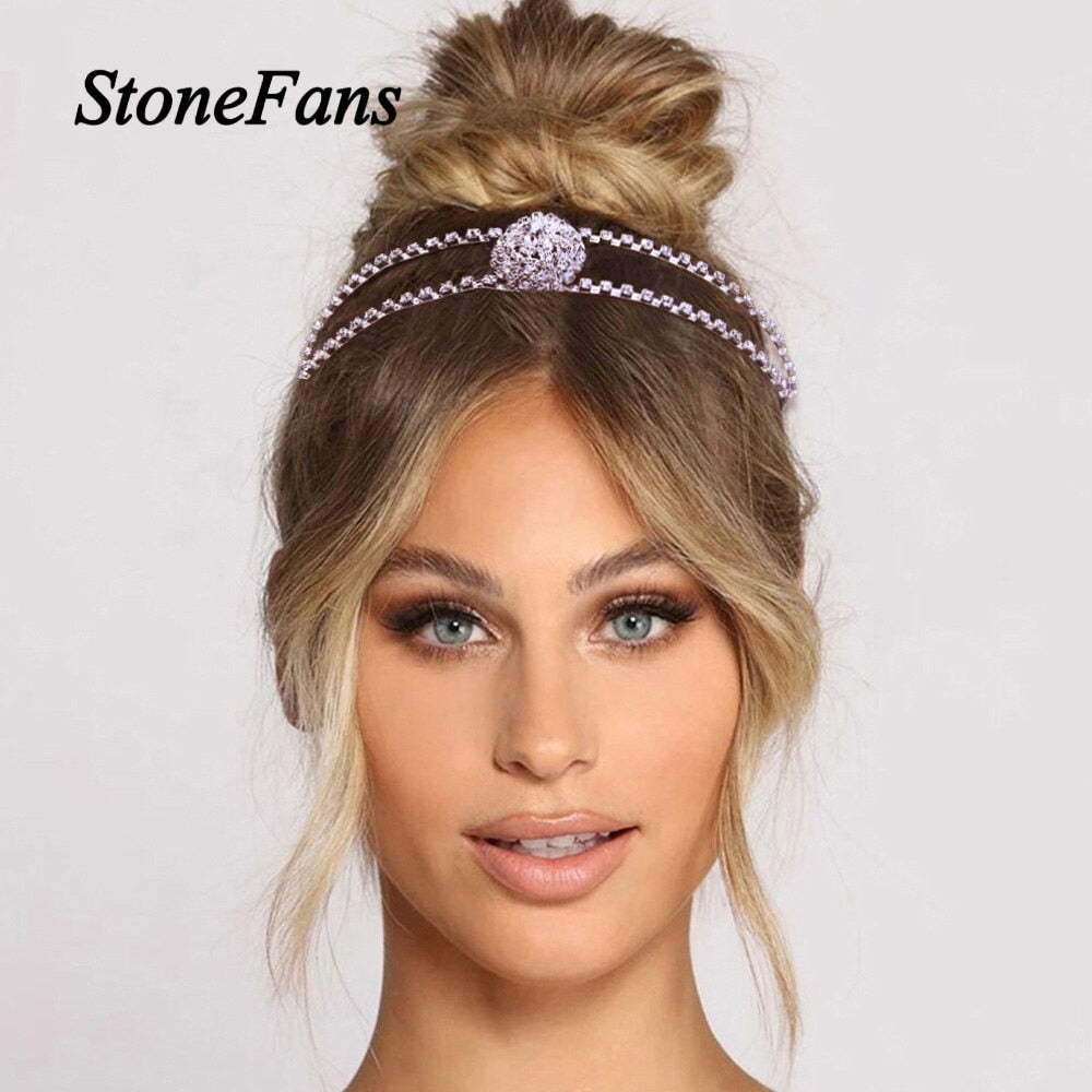 Fashion Double layer Crystal Knot Headband Jewelry for Women Bling Big Round Rhinestone Headwear - radiantonlinemall