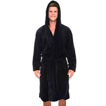 Load image into Gallery viewer, Men Solid Hooded Bathrobe Towel Soft Gown Midi Robe Lounge Wear Winter - radiantonlinemall
