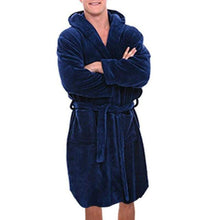 Load image into Gallery viewer, Men Solid Hooded Bathrobe Towel Soft Gown Midi Robe Lounge Wear Winter - radiantonlinemall
