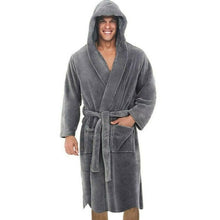 Load image into Gallery viewer, Men Solid Hooded Bathrobe Towel Soft Gown Midi Robe Lounge Wear Winter - radiantonlinemall
