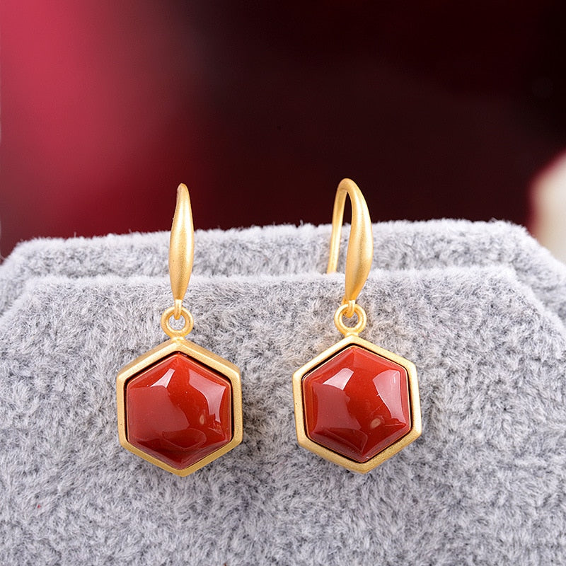 Fashion small fresh jewelry S925 sterling silver gold-plated ladies Southern Red earrings - radiantonlinemall