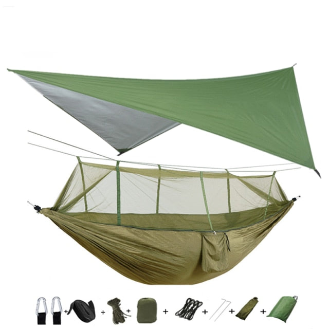 Outdoor Mosquito Net Parachute Portable Camping Hammock with Rain Fly Tarp,Nylon Hammocks Camping Hanging Sleeping Bed Swing - radiantonlinemall