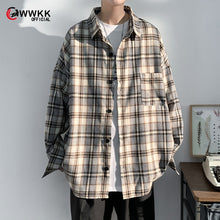 Load image into Gallery viewer, Spring and autumn Hong Kong style ins plaid shirt men&#39;s long-sleeved Korean trendy handsome jacket casual loose couple shirt - radiantonlinemall
