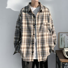 Load image into Gallery viewer, Spring and autumn Hong Kong style ins plaid shirt men&#39;s long-sleeved Korean trendy handsome jacket casual loose couple shirt - radiantonlinemall

